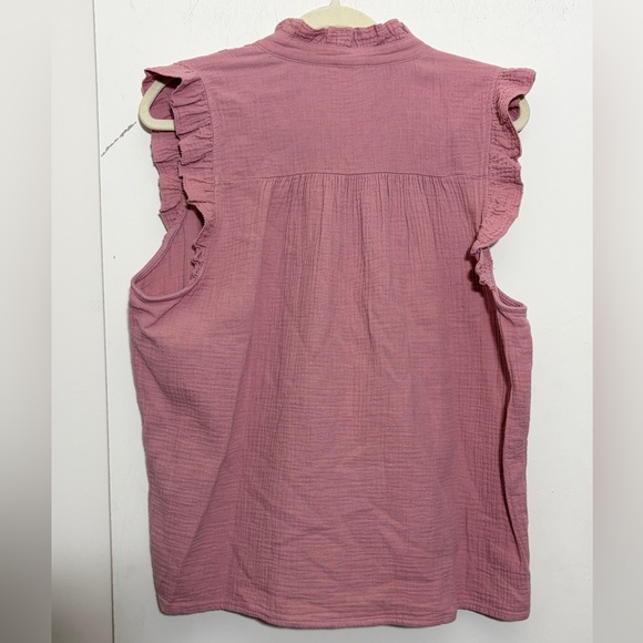 J Crew Factory Gauze Smocked Ruffleneck Top Size L - Picture 2 of 8